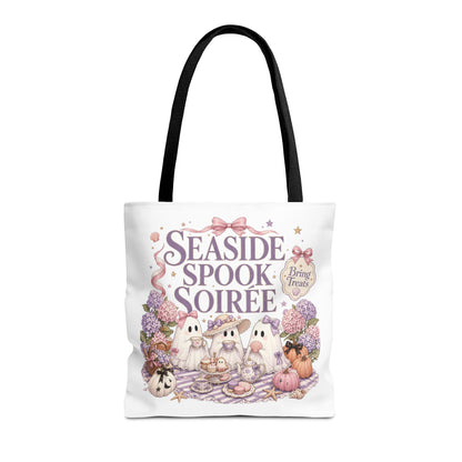 Seaside Spook Soiree Tote Bag | Halloween Ghost Picnic Illustration