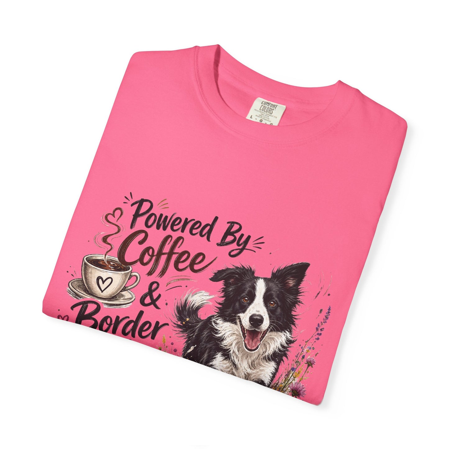 Powered by Coffee & Border Collie Energy T-Shirt | Border Collie Dog Tee