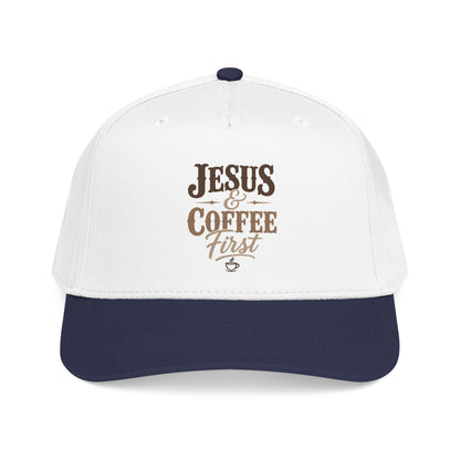 Jesus & Coffee First Mid Profile Baseball Cap | Christian Script Logo