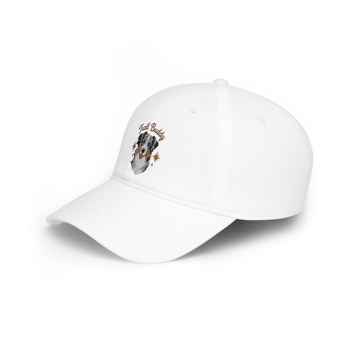 Australian Shepherd Illustration Low Profile Cap | Dog Portrait, Embroidered Paw Accents