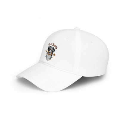 Australian Shepherd Illustration Low Profile Cap | Dog Portrait, Embroidered Paw Accents