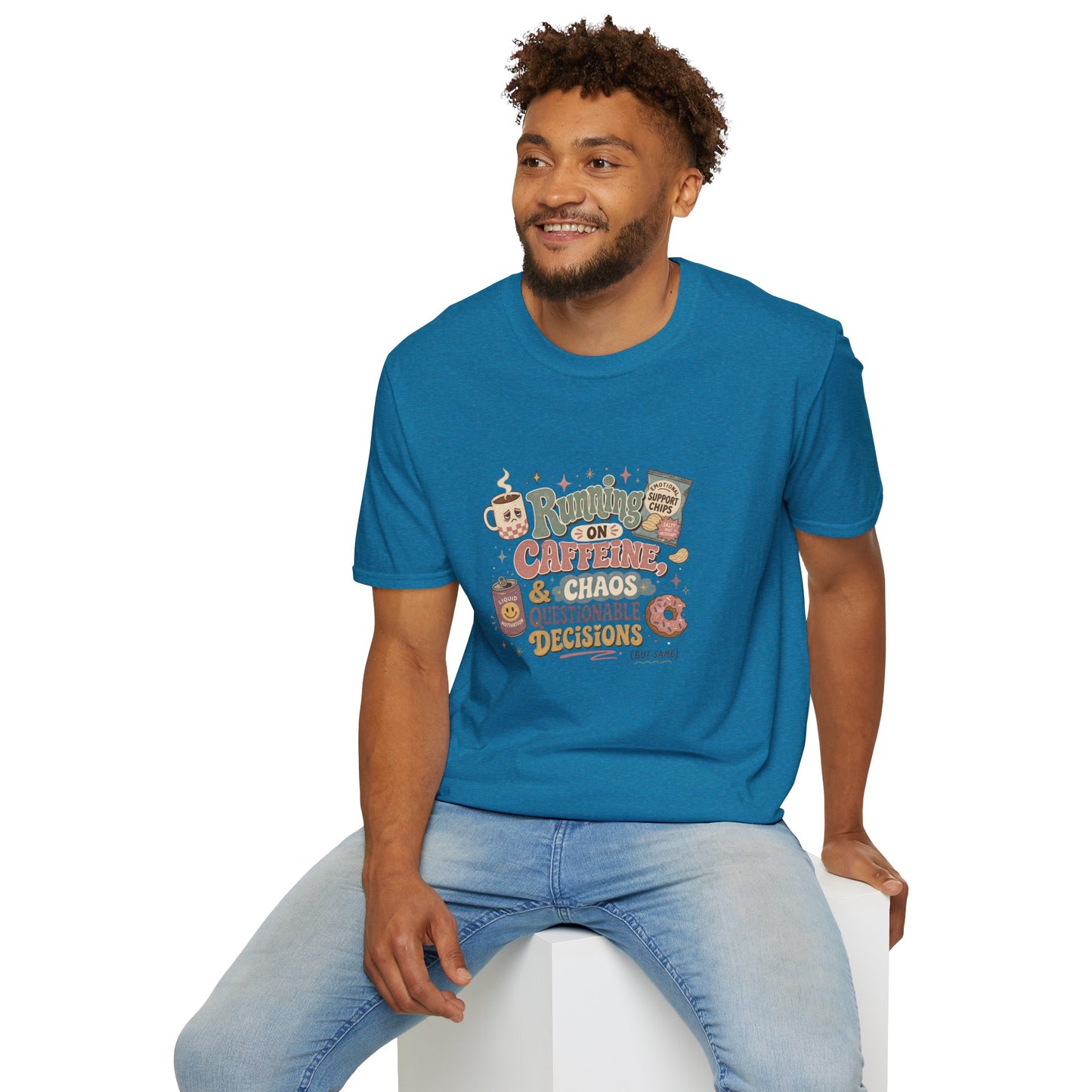 Running on Caffeine & Chaos T-Shirt | Coffee Mug Donut Illustration