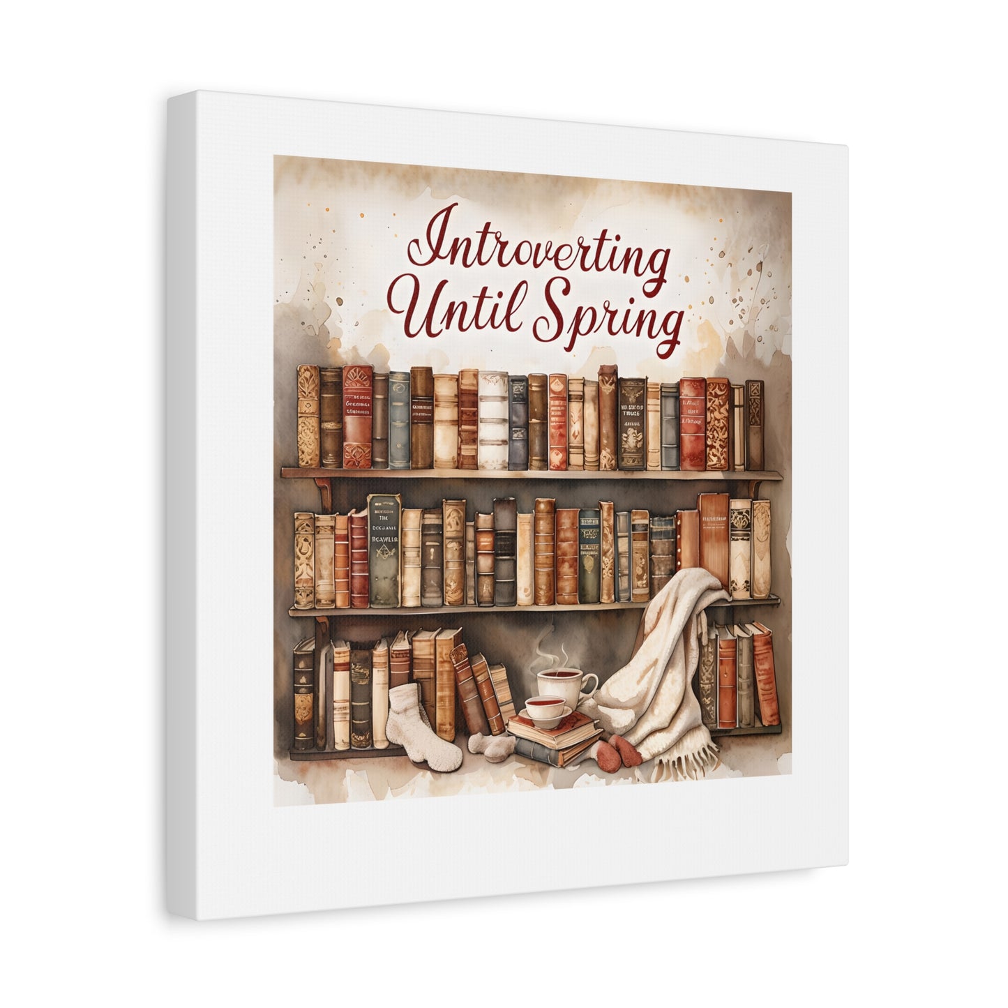 Cozy Wall Art, Introverting Until Spring Quote, Home Decor, Book Lover Gift, Spring Decor, Library Aesthetic