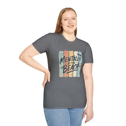 Mentally at the Beach T-Shirt | Retro Stripes, Sunglasses & Seashells