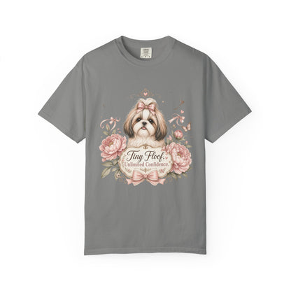Shih Tzu Floral Portrait T-Shirt | Tiny Floof Illustration, Pink Roses