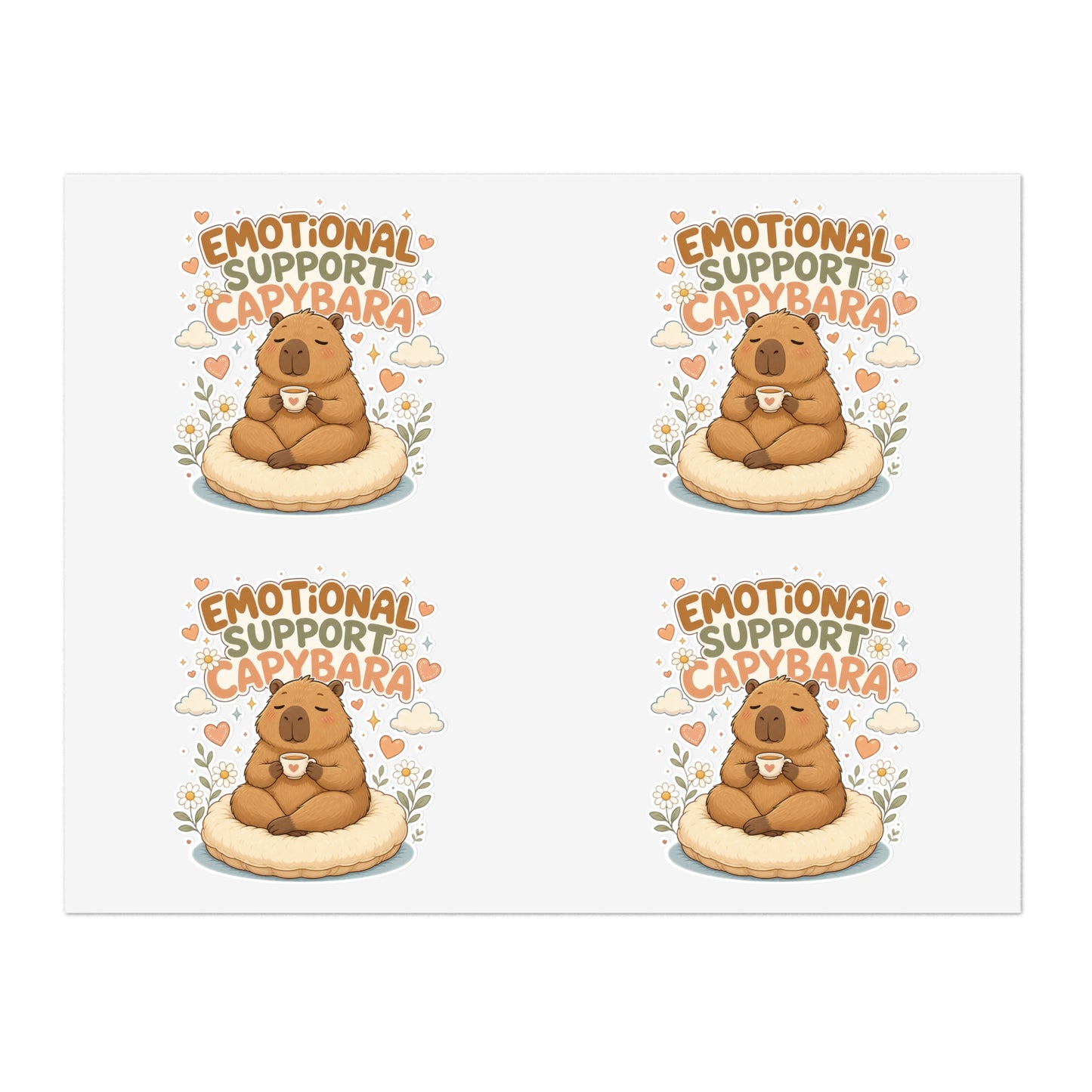 Emotional Support Capybara Sticker Sheet | 4 Cute Capybara Stickers