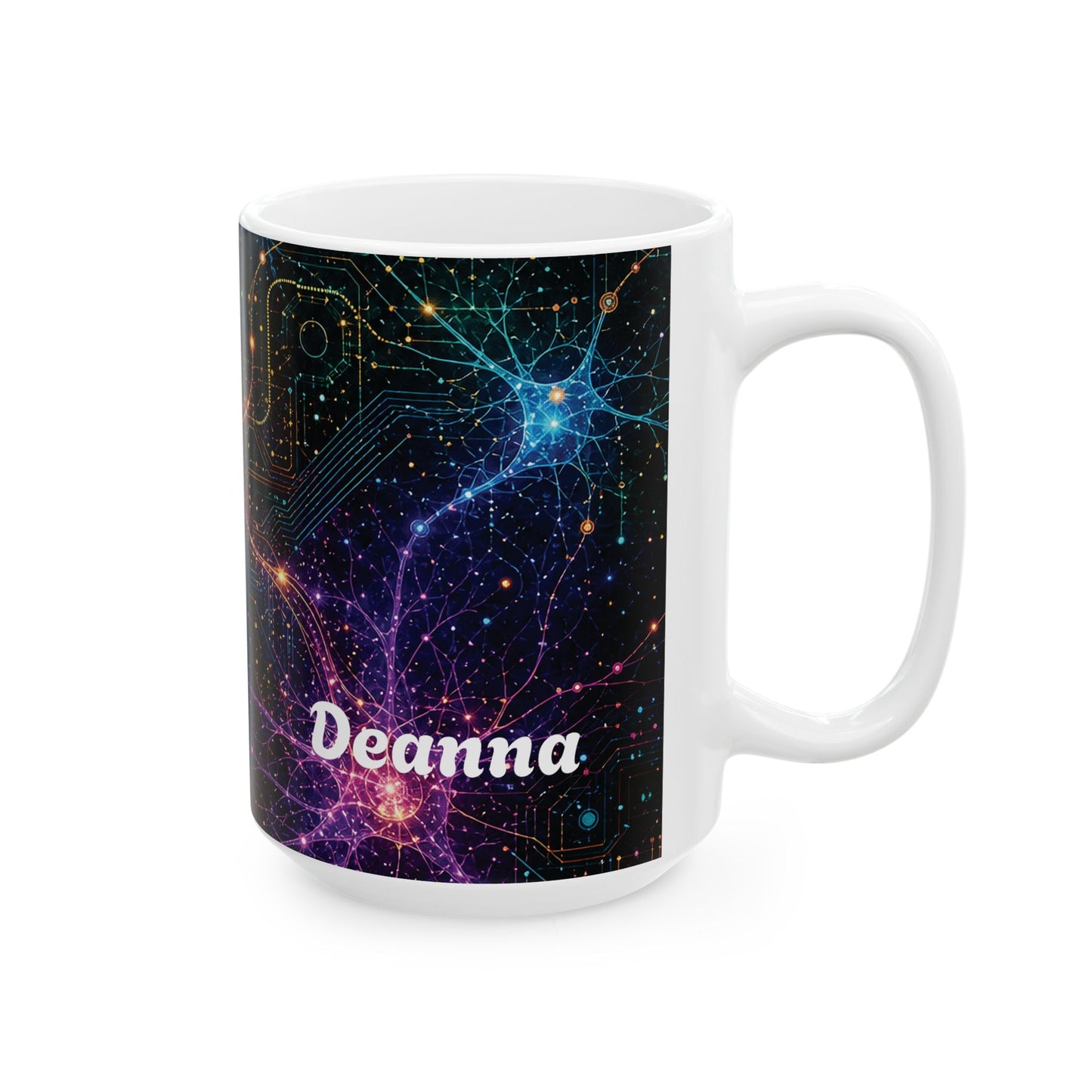 Abstract Neon Circuitry Galactic Pattern Mug | Space Tech Coffee Cup