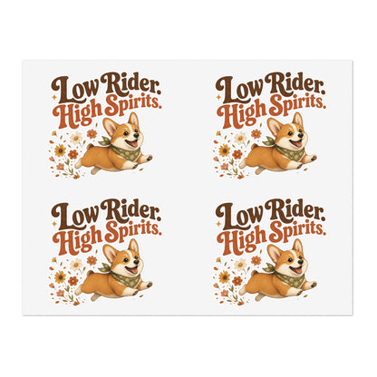 Low Rider High Spirits Corgi Sticker Sheet | Retro Floral Corgi Stickers