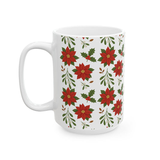 Festive Poinsettia Ceramic Mug | Holiday Coffee Cup, Christmas Gift, Flower Mug, Seasonal Drinkware, Winter Decor