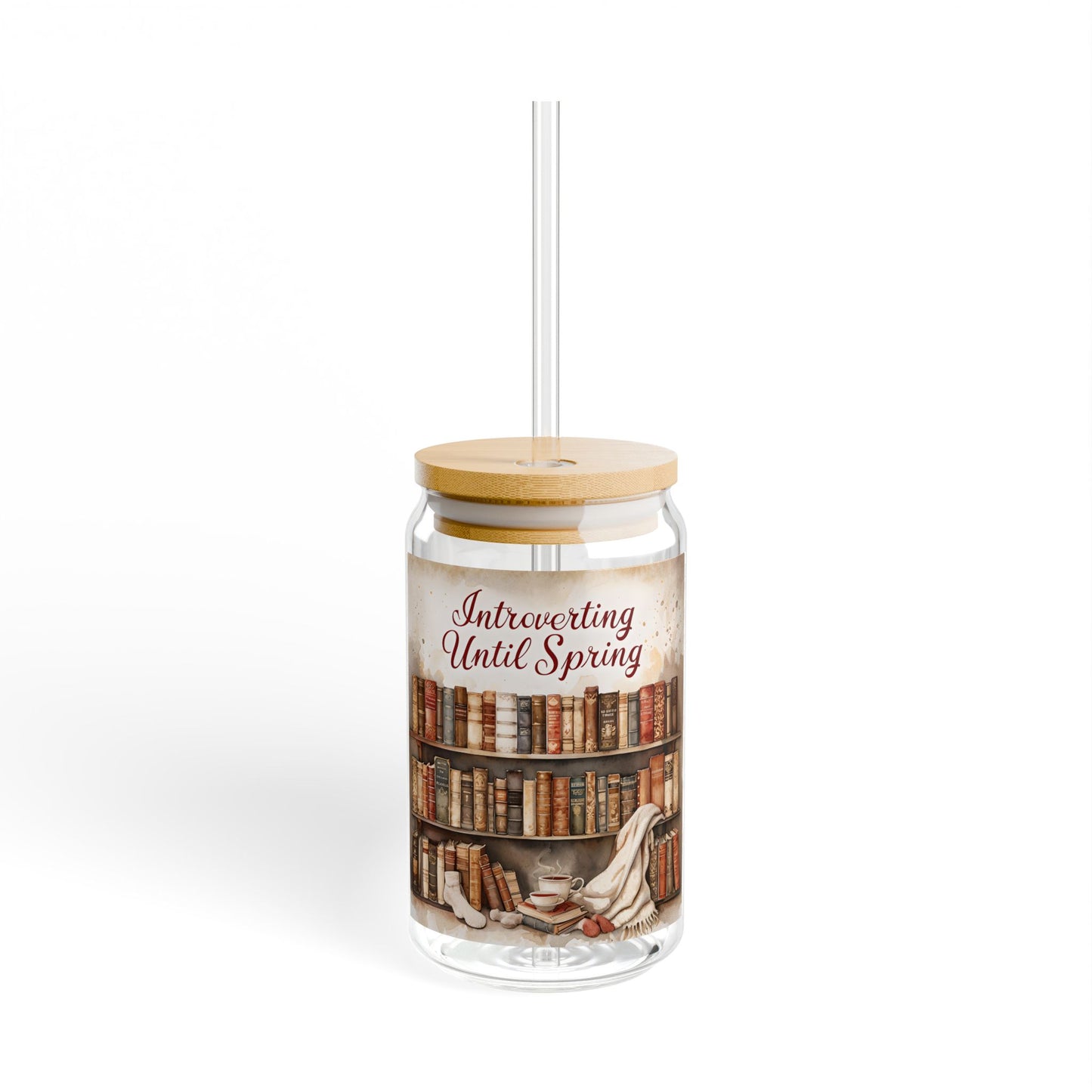 Introverted Sipper Glass, Cozy Reading Glass, 16oz Jar with Straw, Perfect Gift for Book Lovers and Introverts, Ideal for Home Decor