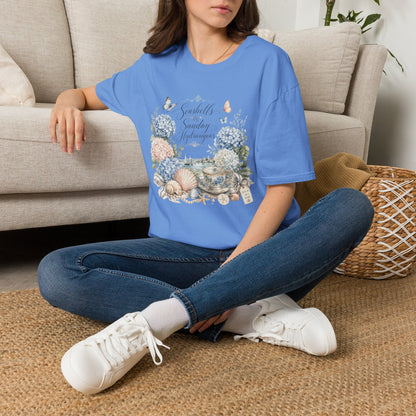 Seashells & Sunday Hydrangeas T-Shirt | Floral Coastal Cottage Shirt