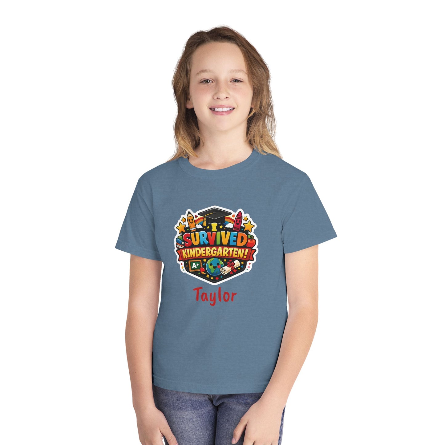 I Survived Kindergarten T-shirt | Kids Graduation Tee, Personalized Name Option