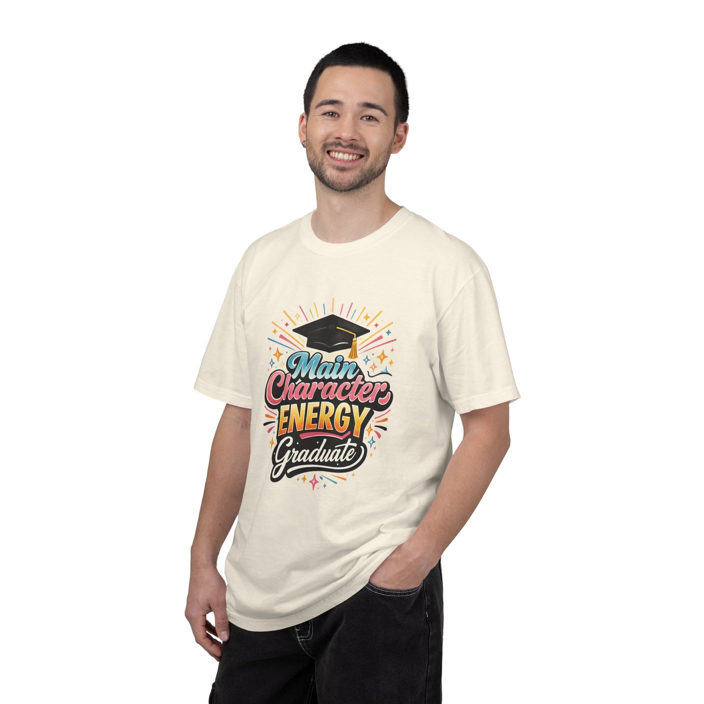 Main Character Energy Graduate T-Shirt | Graduation Cap Typography Tee
