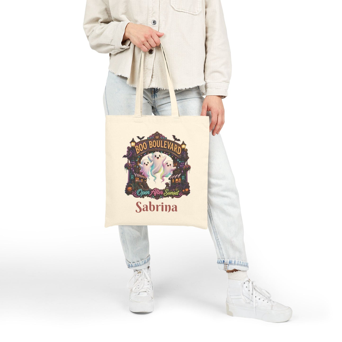 Boo Boulevard Ghosts Tote Bag | Halloween Trick-or-Treat Canvas Tote