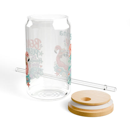 Beach Ghost with Flamingo Sipper Glass | 16oz Tropical Tumbler