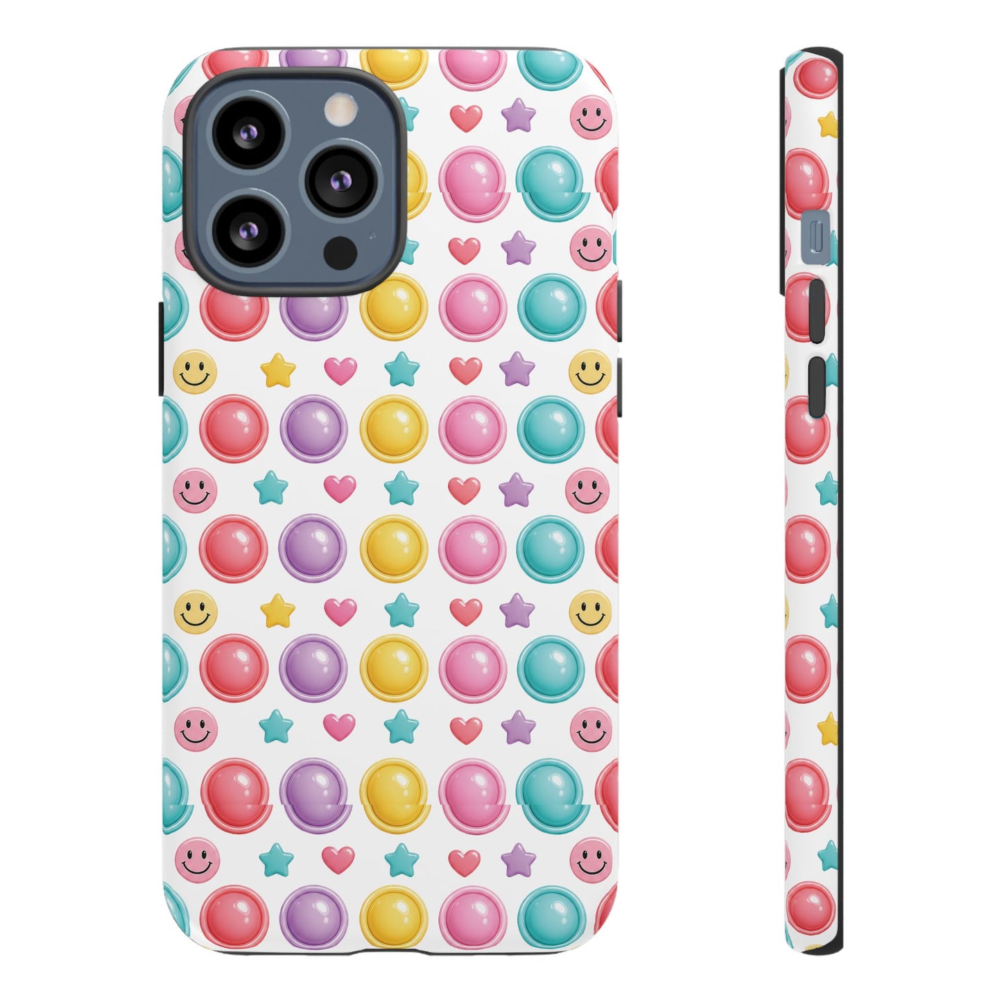 Bubble Pop Pattern Phone Case | Colorful Smileys & Stars Tough Case