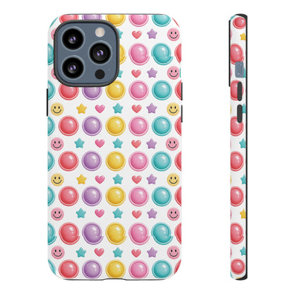 Bubble Pop Pattern Phone Case | Colorful Smileys & Stars Tough Case