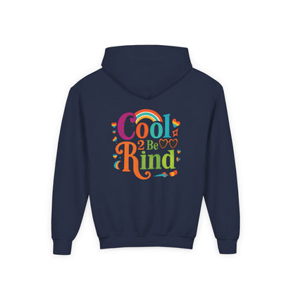 Cool 2 Be Kind Hoodie | Youth Hooded Sweatshirt, Colorful Rainbow Kindness Design