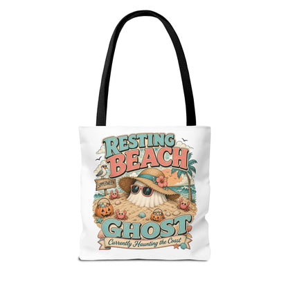 Resting Beach Ghost Tote Bag | Cute Halloween Beach Ghost Illustration