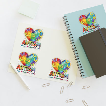 Autism Puzzle Heart Sticker Sheet | Accept Understand Love, Rainbow Awareness