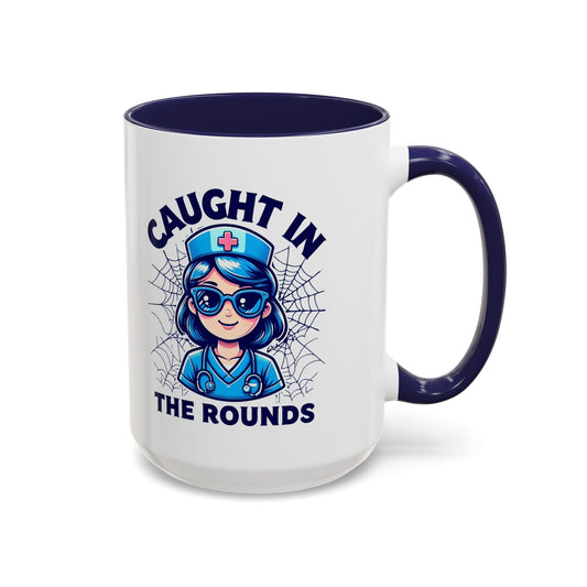 Nurse Coffee Mug, Cute Nursing Gift, Healthcare Appreciation, Fun Spider Design, Caught in the Rounds Mug
