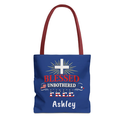Blessed Unbothered Free Cross tote bag | patriotic faith design
