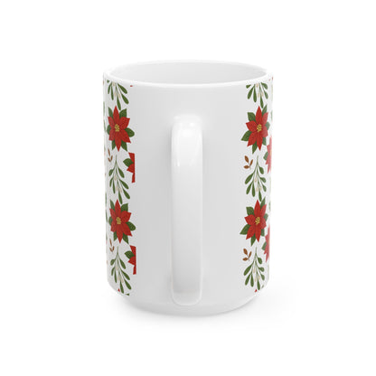 Festive Poinsettia Ceramic Mug | Holiday Coffee Cup, Christmas Gift, Flower Mug, Seasonal Drinkware, Winter Decor