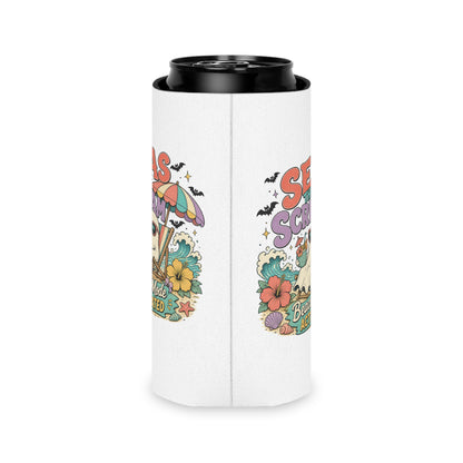 Seas the Scream ghost beach scene Can Cooler | Beach Mode Activated, Tropical Flowers
