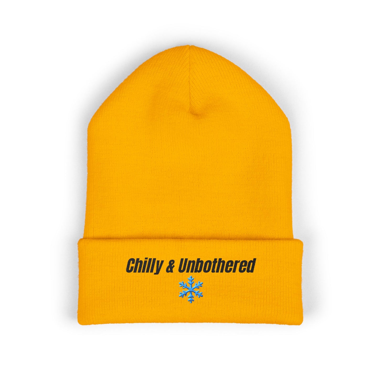 Chilly & Unbothered beanie | Embroidered cuffed knit hat, snowflake design