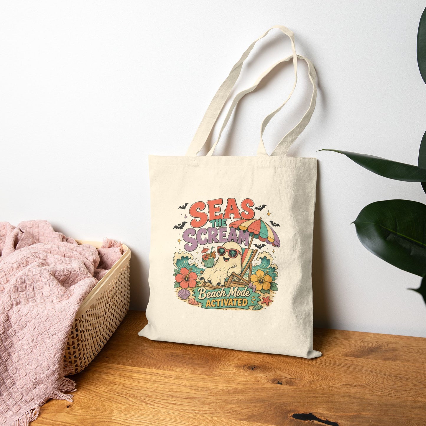 Seas the Scream beach pug illustration Tote Bag | personalized name option