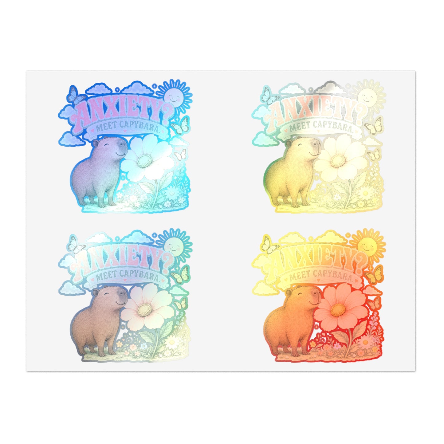 Anxiety? Meet Capybara Sticker Sheet | Cute Capybara Floral Decal