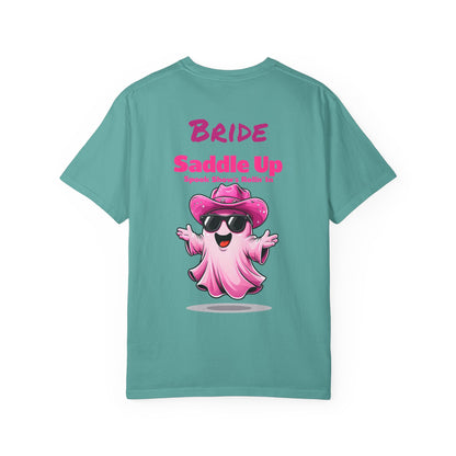 Bride Saddle Up Ghost T-shirt - Fun Unisex Tee for Weddings, Bachelorette Parties, Halloween, Unique Gift for Brides