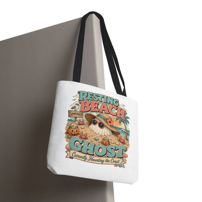 Resting Beach Ghost Tote Bag | Cute Halloween Beach Ghost Illustration
