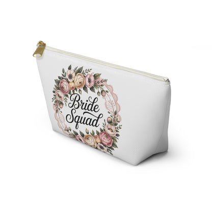 Bride Squad Accessory Pouch, Personalized Bridesmaid Makeup Bag | Floral Wreath Design