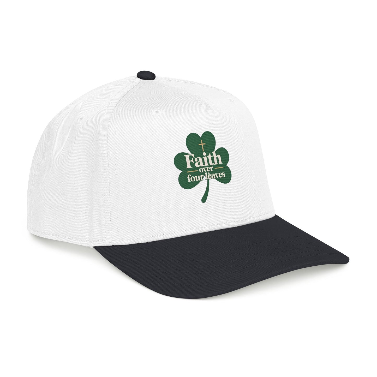Faith Over Four Leaves Shamrock Mid Profile Baseball Cap | Religious St. Patrick's