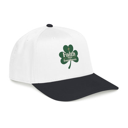 Faith Over Four Leaves Shamrock Mid Profile Baseball Cap | Religious St. Patrick's