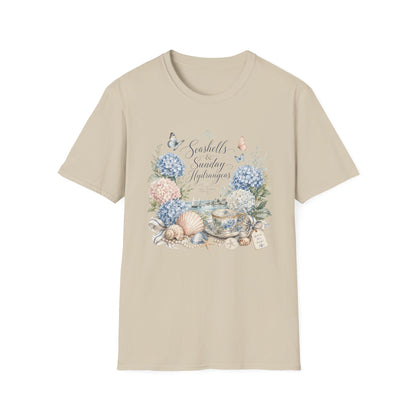 Seashells & Sunday Hydrangeas T-Shirt | Floral Coastal Cottage Shirt