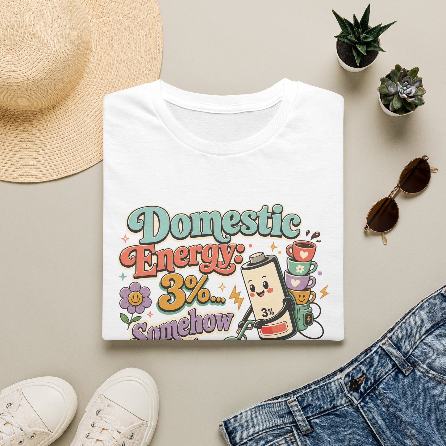 Domestic Energy 3% Somehow Still Cleaning T-Shirt | Cute Cleaning Coffee Can Cartoon