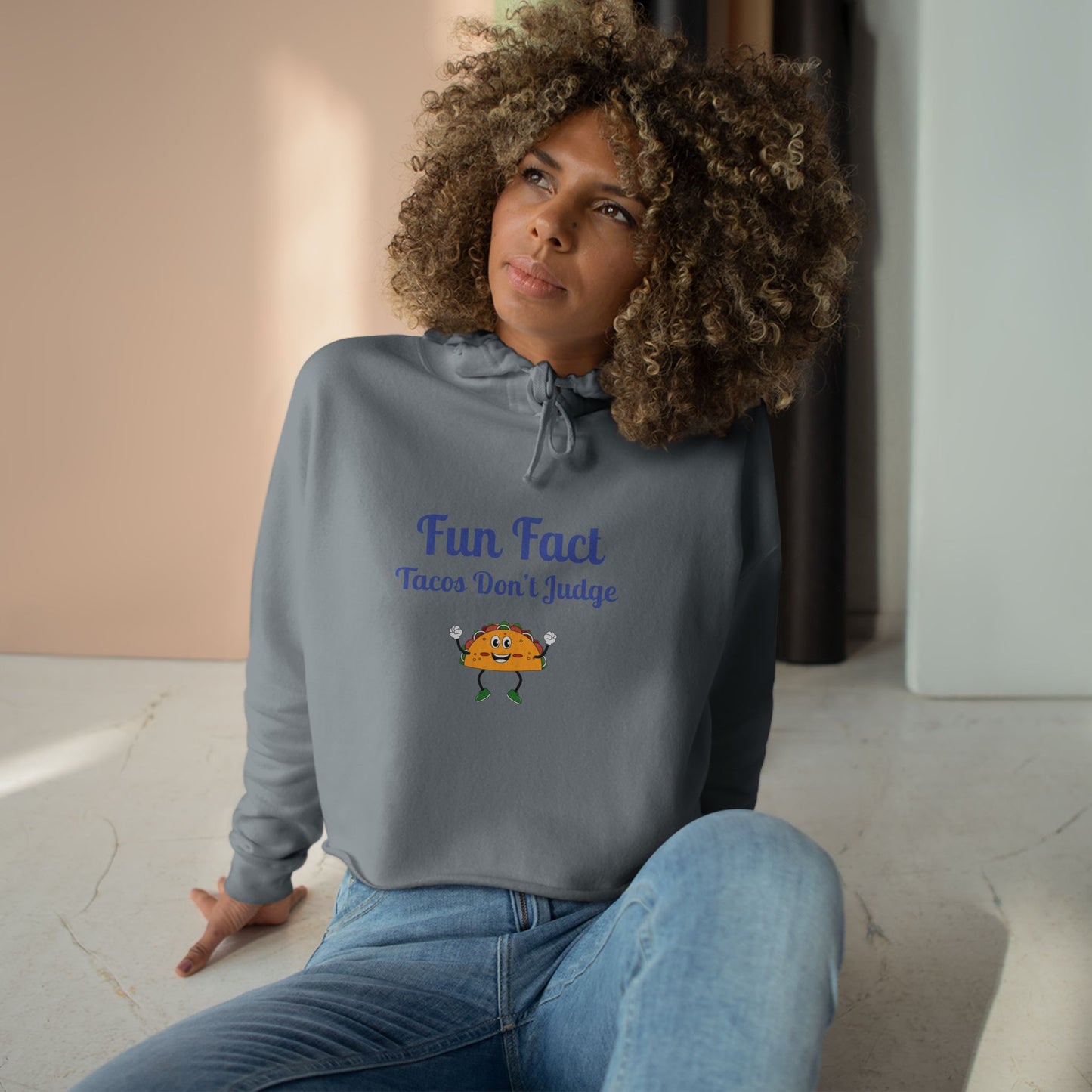 Funny Crop Hoodie - "Fun Fact: Tacos Don't Judge" | Gift for Foodies, Humor Lovers, Cozy Casual Wear