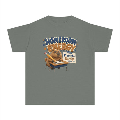 Homeroom Energy Sloth on Desk Youth Tee | Funny School Illustration