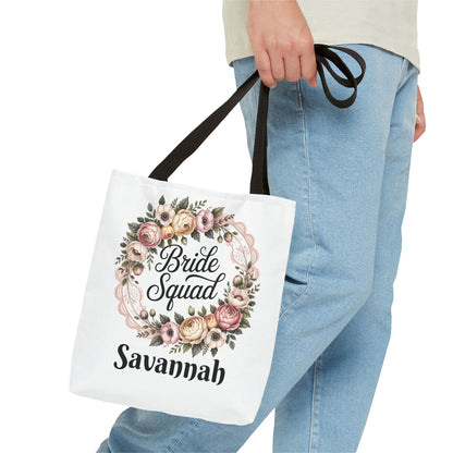 Bride Squad Tote Bag | Floral Wreath, Custom Name Option