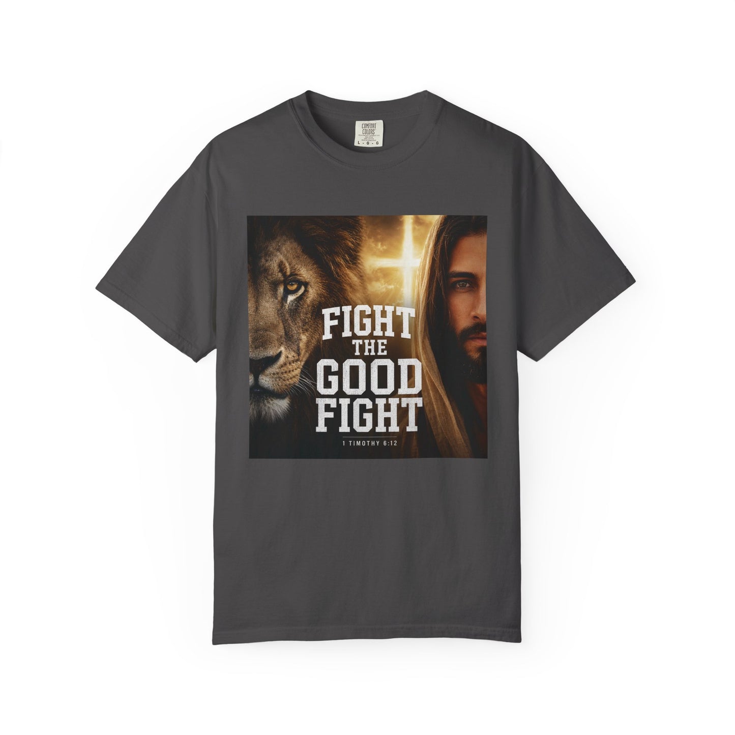 Fight the Good Fight T-shirt | Jesus and Lion Faith Graphic