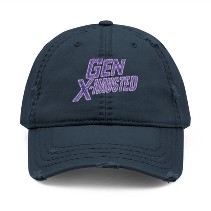 Embroidered Hat, Gen X-Hausted Distressed Dad Cap, Funny Gift for Gen X, Vintage Gen X Apparel, Retro Gen X Accessories, Embroidery Baseball