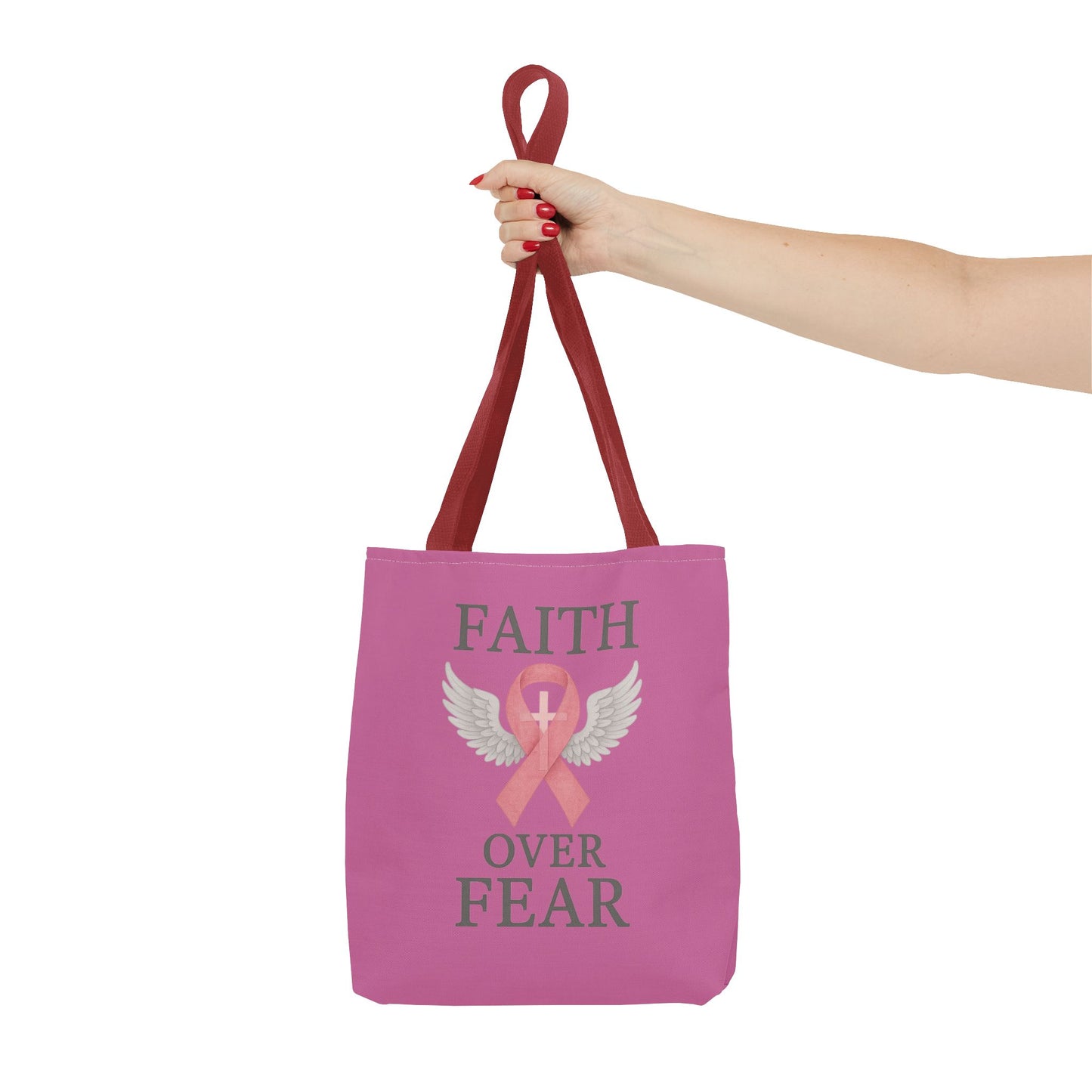 Faith Over Fear Tote Bag - Inspirational, Pink Ribbon, Breast Cancer Awareness, Motivational Gift, Everyday Use