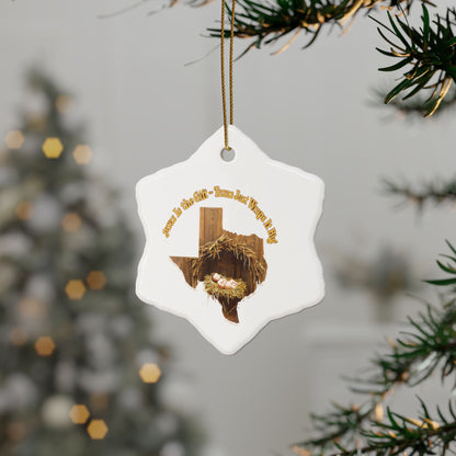 Ceramic Ornaments, Religious Christmas Decor, Jesus is the Gift Texas Ornament, Manger Decoration, Holiday Gift, Home Decor, Christian Gift,