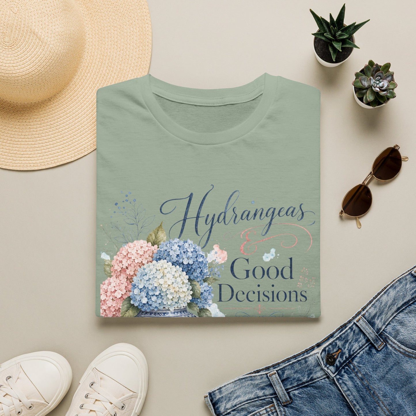 Hydrangeas & Good Decisions T-Shirt | Floral Hydrangea Design