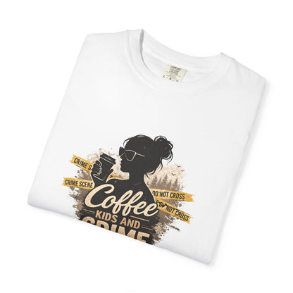 Coffee Kids and Crime Podcast Mom T-Shirt | Coffee Mug Silhouette Tee