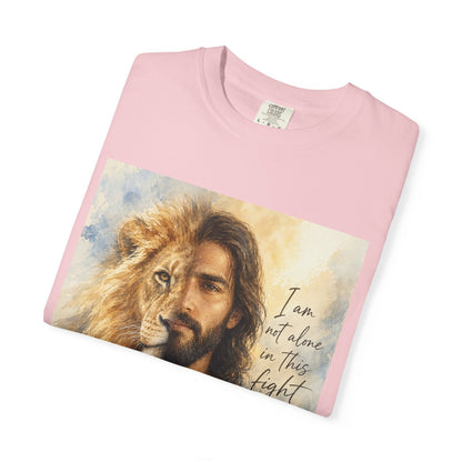 Jesus Lion Graphic T-Shirt — "I Am Not Alone in This Fight" Christian Faith Tee