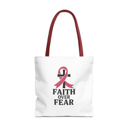 Faith Over Fear Tote Bag, Inspirational Gift for Cancer Awareness, Motivational Tote, Breast Cancer Support, Daily Use Bag