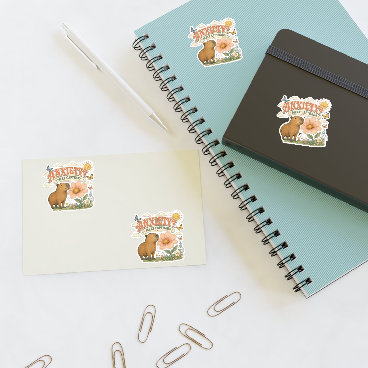 Anxiety? Meet Capybara Sticker Sheet | Cute Capybara Floral Decal